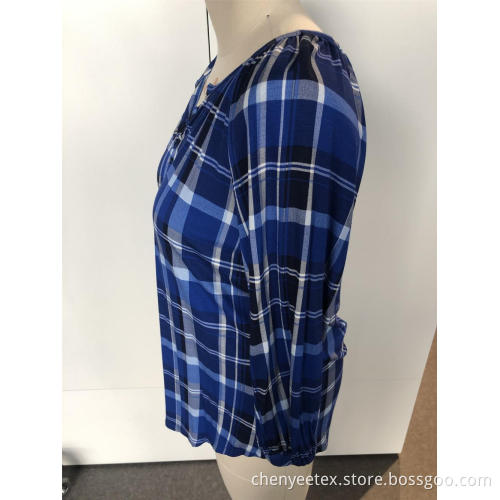 V-neck checked striped shirt